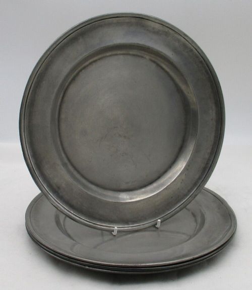 4 Birch & Villiers Pewter Dinner Plates C1800