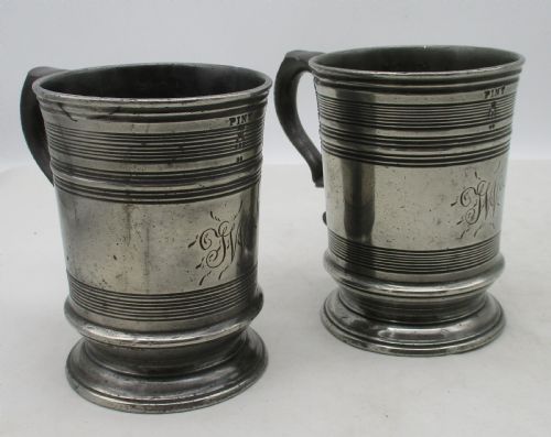 fig 1. Good Pair of 19th Century Pewter Pint Tankards
