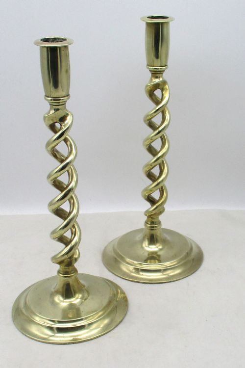 Pair of Tall 19th Century Brass Twist Candlesticks