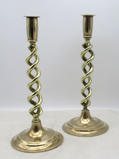 Pair of 19th Century Brass Twist Candlesticks