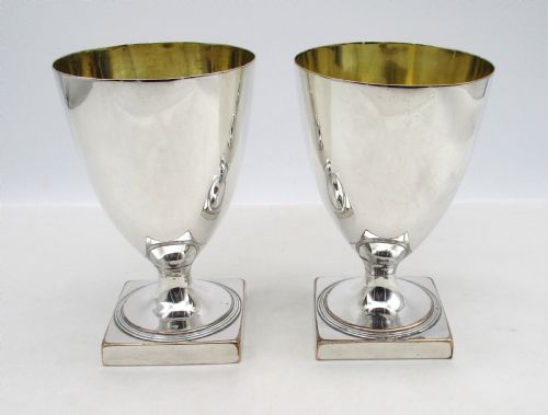 Rare Pair of Old Sheffield Plated Cider / Beer Goblets