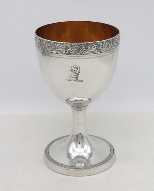 Large Old Sheffield Plated Wine Goblet with Crest