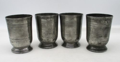 Fine Set of 4 19th Century Pewter Wine Beakers - Norwich Mark