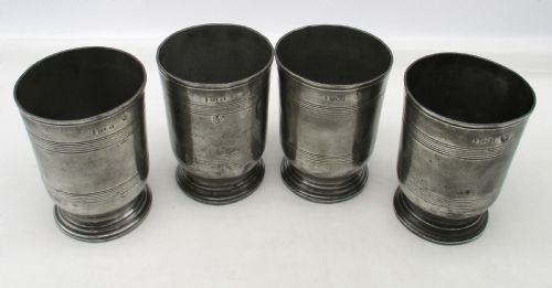 fig 1. Fine Set of 4 19th Century Pewter Wine Beakers - Norwich Mark