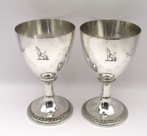 Fine Pair of Old Sheffield Plated Wine Goblets C1790