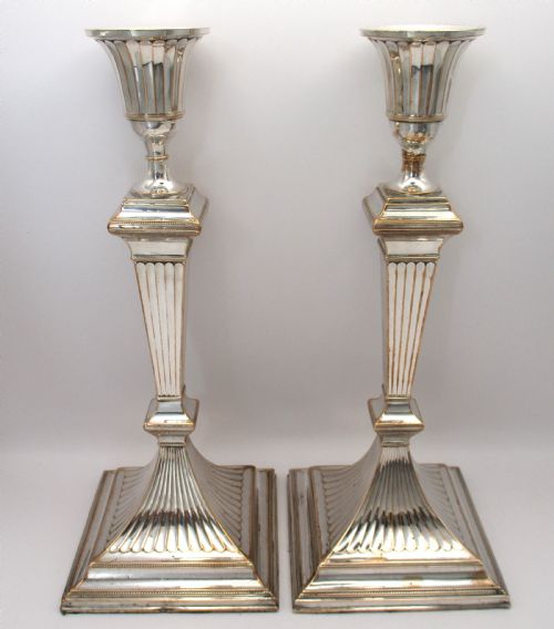 Tall Pair of Old Sheffield Plated Candlesticks