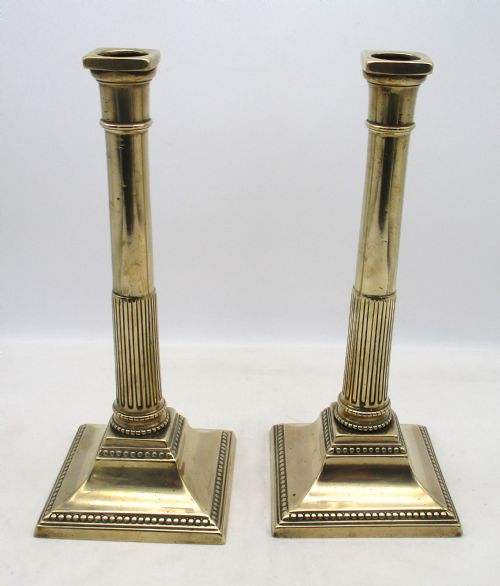 Pair of Early 19th Century Brass Column Candlesticks