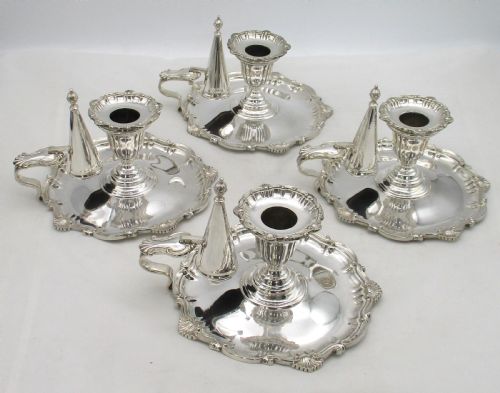 Set of 4 Late 19th Century Silver Plated Chamber Candlesticks