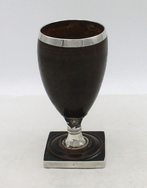 Rare 18th Century Coconut Wine Goblet with Old Sheffield Plate Mounts
