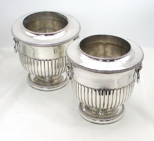 Fine Pair of Old Sheffield Plated Ice Buckets / Wine Coolers C1830