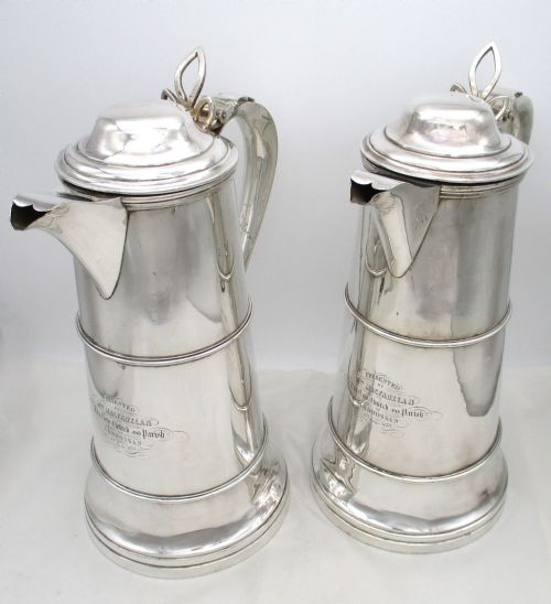 IMPRESSIVE PAIR OF MID 19TH CENTURY SILVER PLATED WINE FLAGONS EWERS - ADDITIONAL PHOTO 4