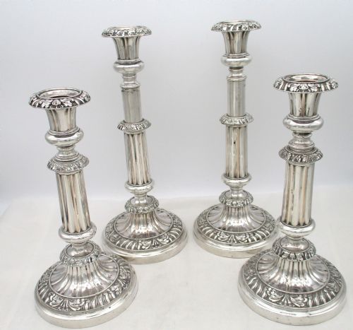FINE SET OF 4 OLD SHEFFIELD PLATED EXTENDING CANDLESTICKS C1820 - ADDITIONAL PHOTO 1