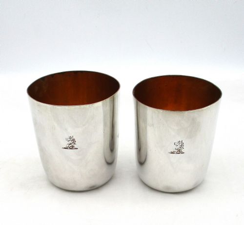 Graduated Pair of Old Sheffield Plated Wine Beakers C1800