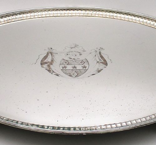 fig 1. 18th Century Old Sheffield Plated Serving Tray Coat of Arms