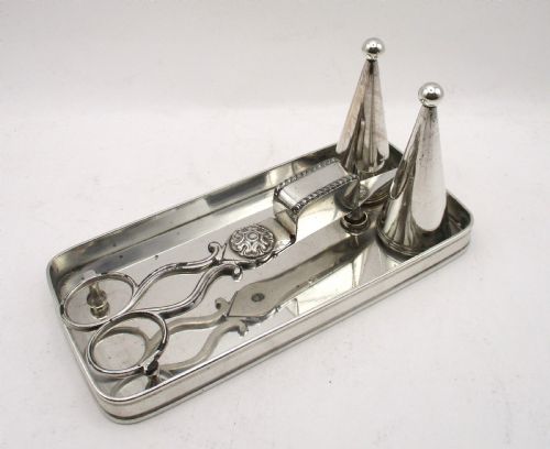 Rare Pair of Old Sheffield Plated Snips & 2 Snuffers on Tray C1810