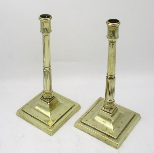 PAIR OF 18TH19TH CENTURY BRASS COLUMN CANDLESTICKS - ADDITIONAL PHOTO 2