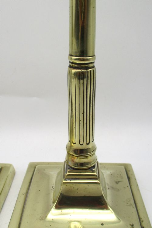 PAIR OF 18TH19TH CENTURY BRASS COLUMN CANDLESTICKS - ADDITIONAL PHOTO 5