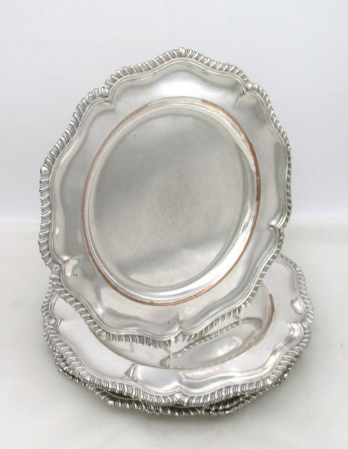 Rare Set of 6 Old Sheffield Plated Dinner Plates