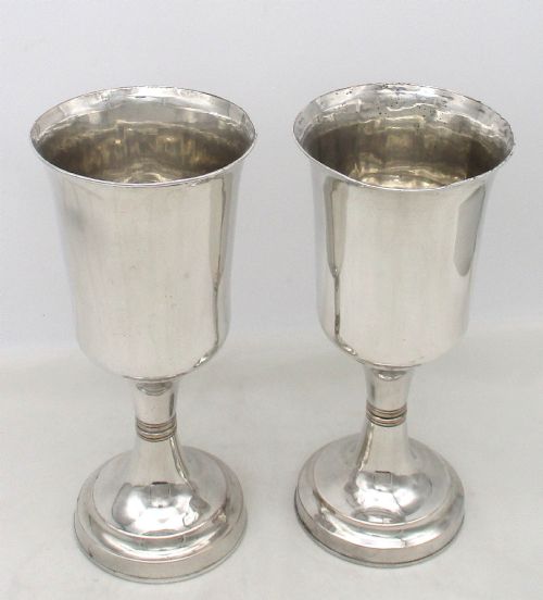 Tall Pair of Old Sheffield Plated Church Chalices C1840