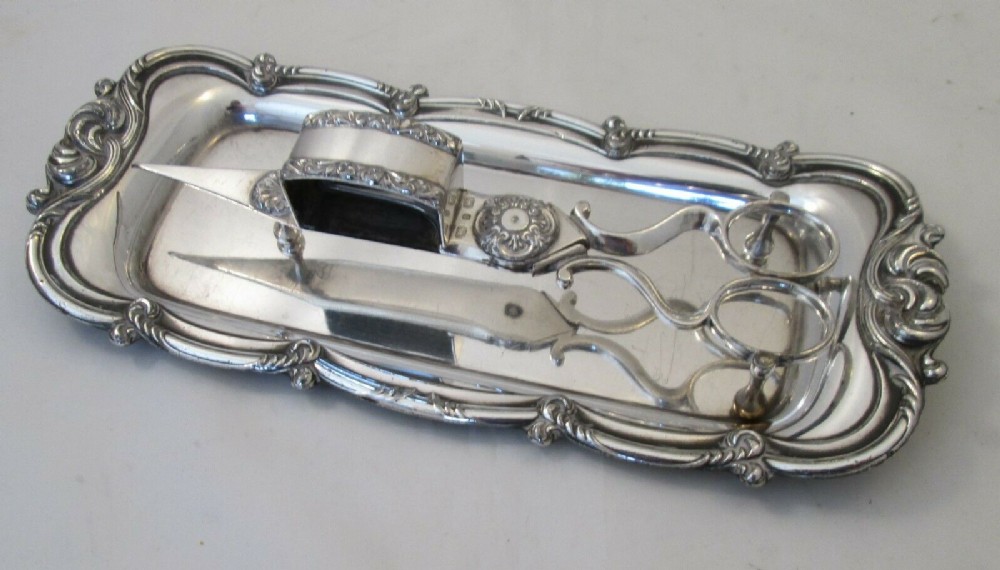 Snuffer Snips on Old Sheffield Plate Tray Gilbert c1810