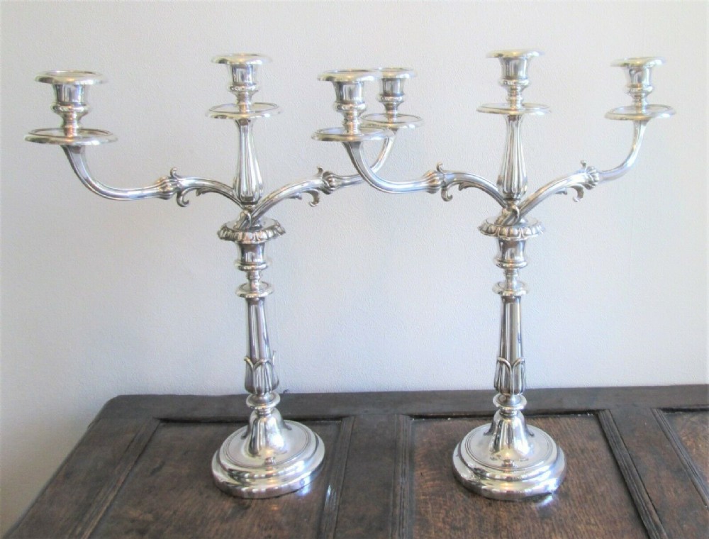 Pair of Large Old Sheffield Plate 3 Branch Candelabra c1820 Coat of Arms Gibson