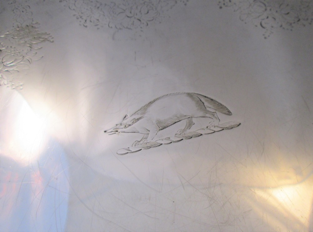 Very Large 19th Century Silver Plated Tray with  Racoon Crest View IV