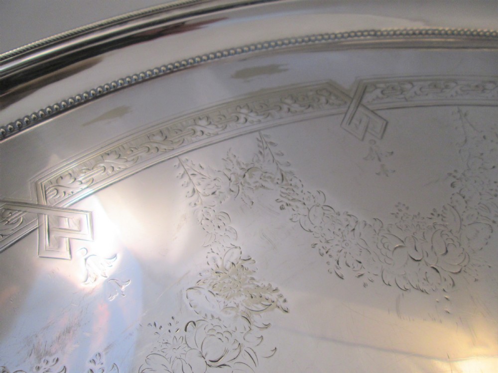 Very Large 19th Century Silver Plated Tray with  Racoon Crest View V