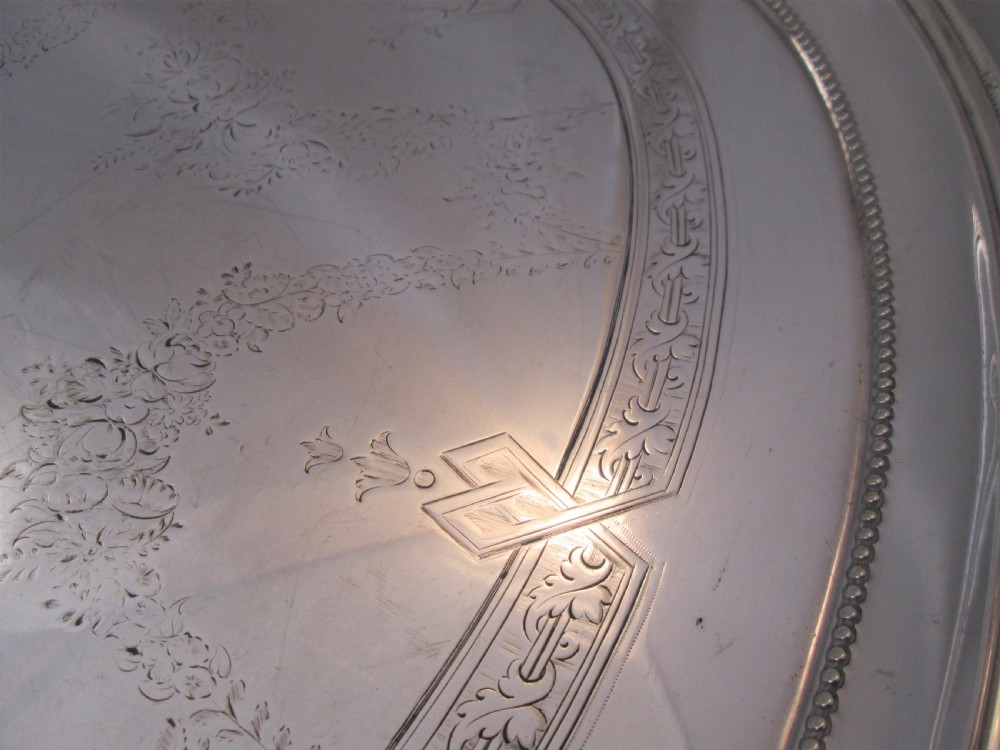 Very Large 19th Century Silver Plated Tray with  Racoon Crest View VI
