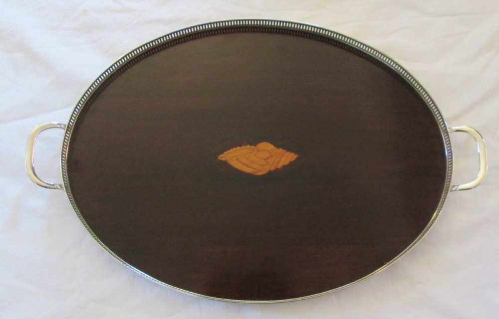 Fine Inlaid Mahogany and Silver Plated Tray