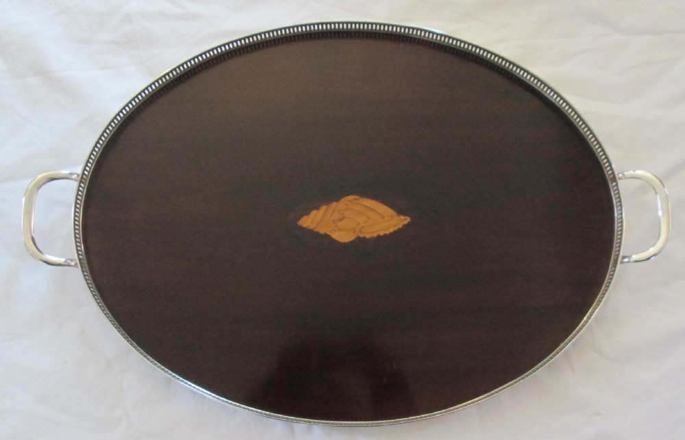 Fine Inlaid Mahogany and Silver Plated Tray View II