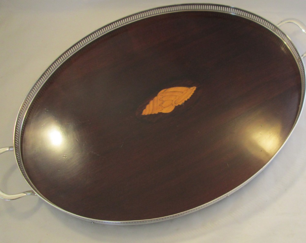 Fine Inlaid Mahogany and Silver Plated Tray View IV
