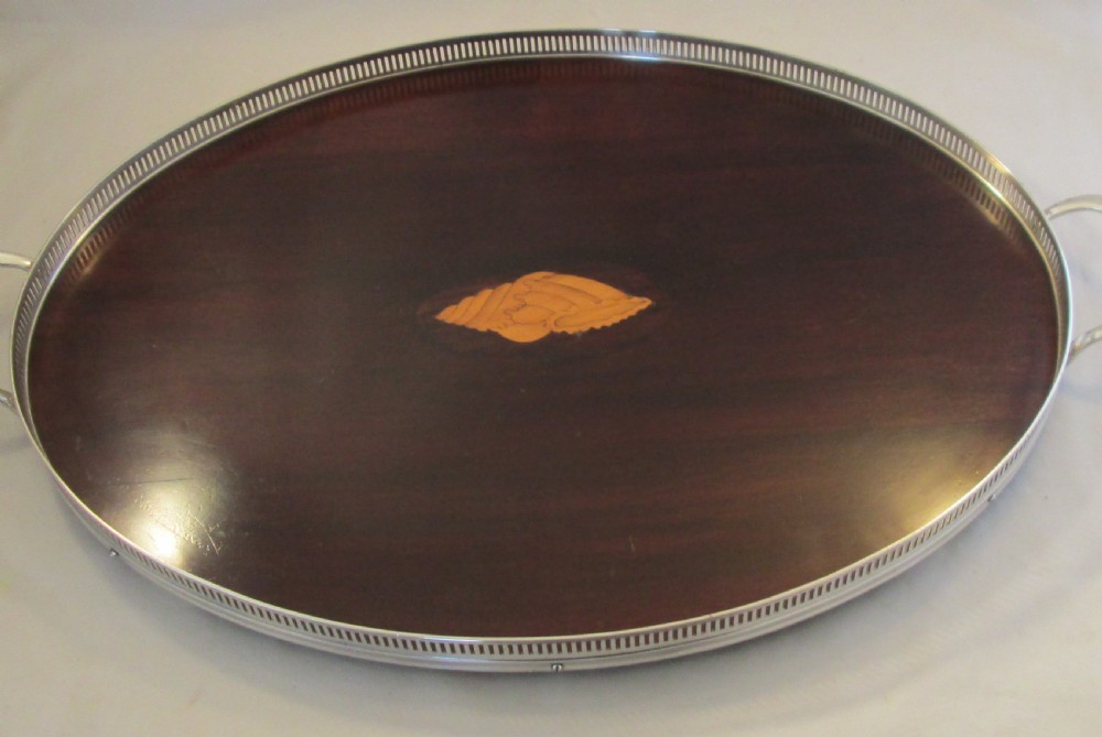 Fine Inlaid Mahogany and Silver Plated Tray View V