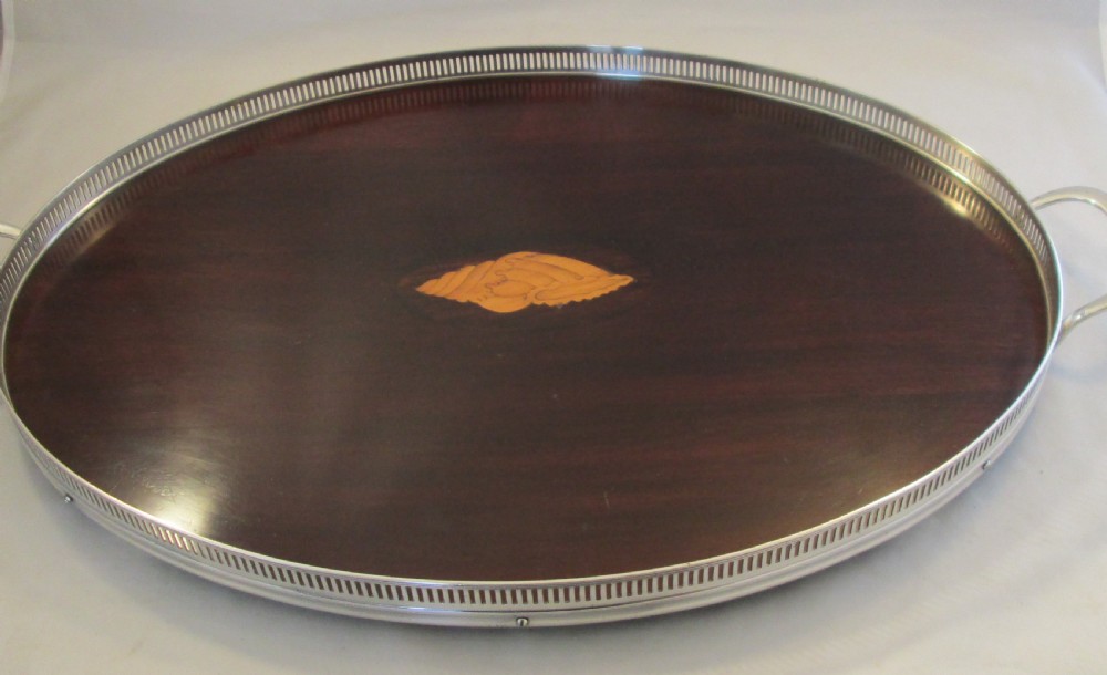 Fine Inlaid Mahogany and Silver Plated Tray View VI