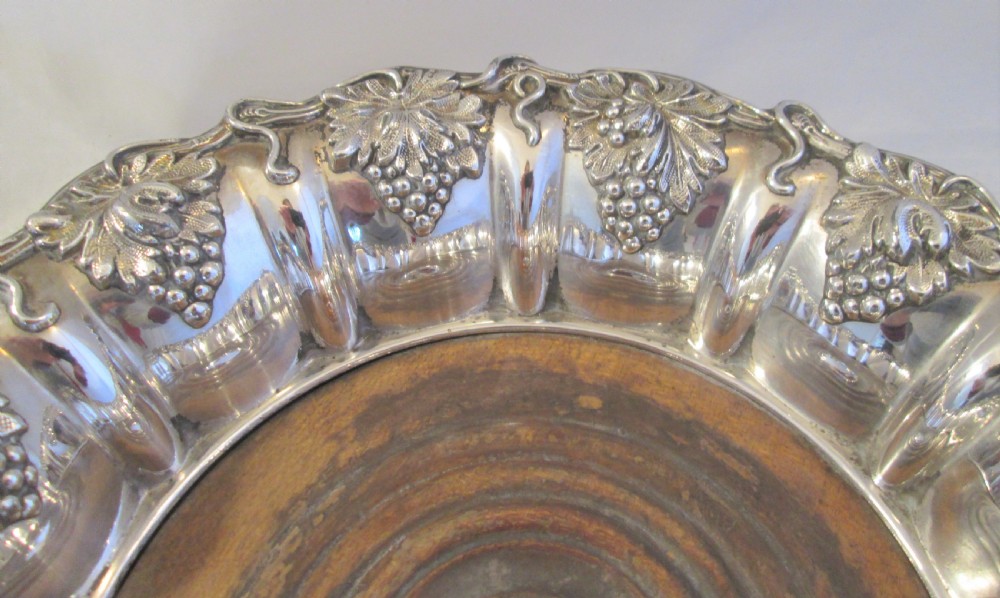 Fine Pair of Old Sheffield Plated Wine Bottle Coasters c1830 Grape Vine Motif View IV