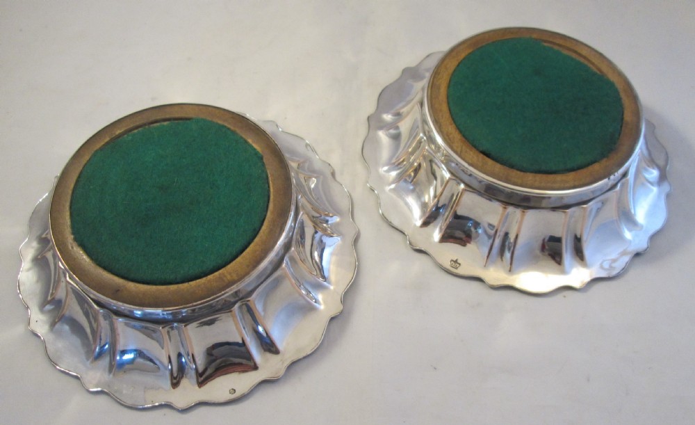 Fine Pair of Old Sheffield Plated Wine Bottle Coasters c1830 Grape Vine Motif View VI