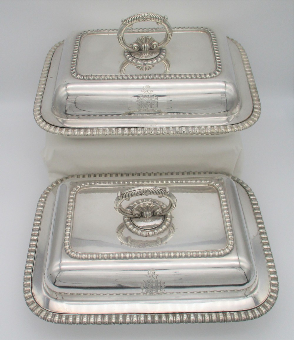 Fine Pair of Old Sheffield Plated Serving Tureens c1840 Coat of Arms