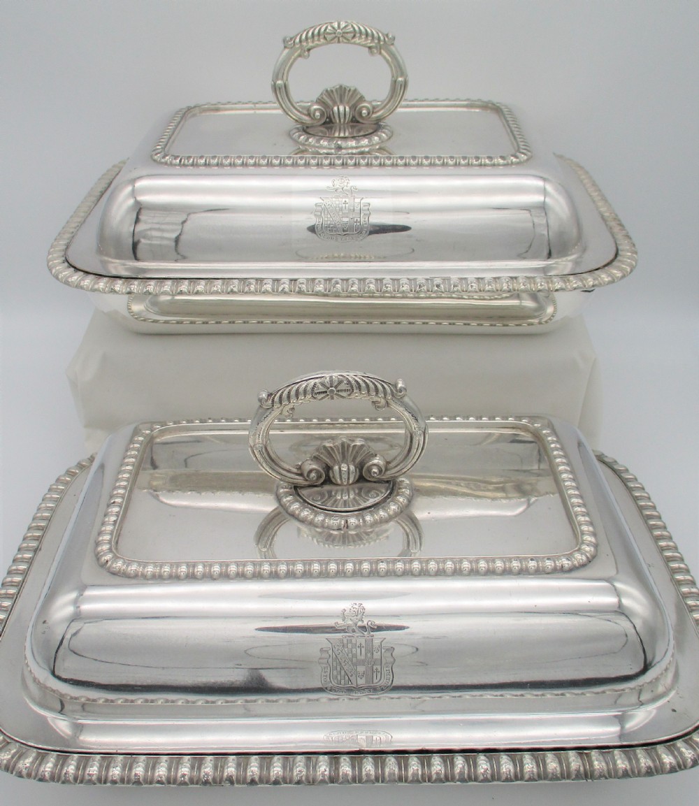 Fine Pair of Old Sheffield Plated Serving Tureens c1840 Coat of Arms View II