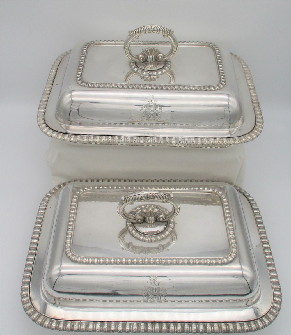 Fine Pair of Old Sheffield Plated Serving Tureens c1840 Coat of Arms View III
