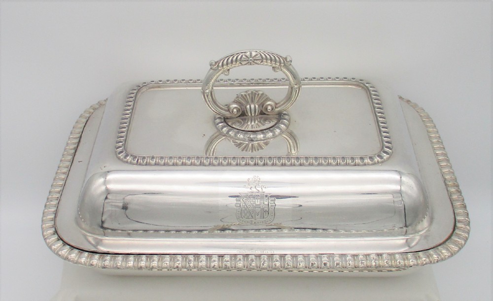 Fine Pair of Old Sheffield Plated Serving Tureens c1840 Coat of Arms View IV