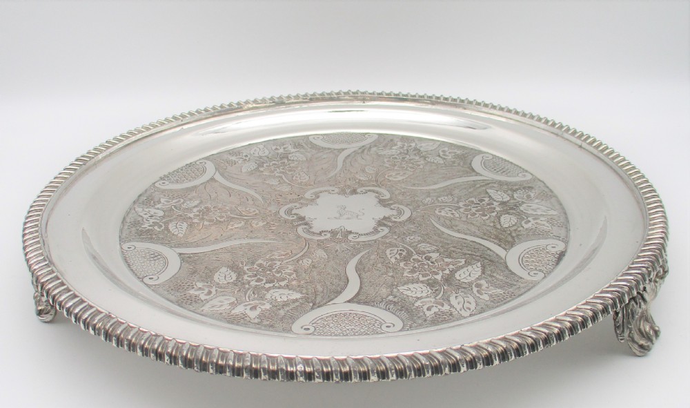 Very Fine Old Sheffield Plated Drinks Tray with Crest c1820