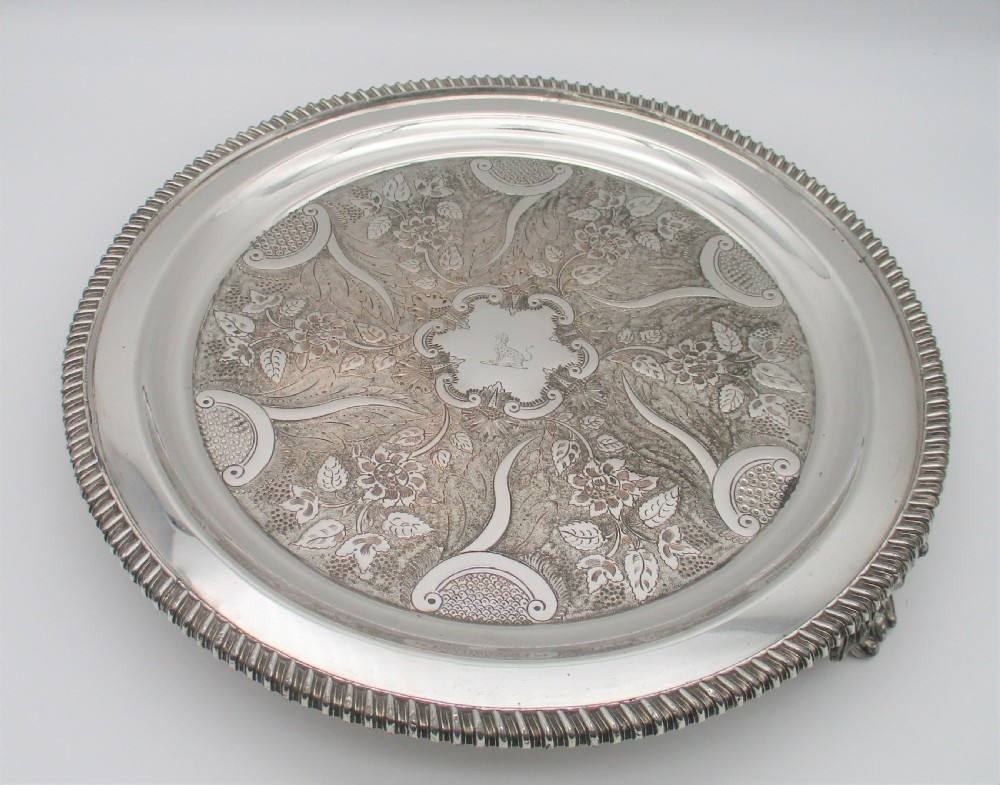 Very Fine Old Sheffield Plated Drinks Tray with Crest c1820 View II
