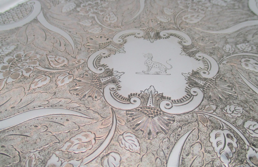 Very Fine Old Sheffield Plated Drinks Tray with Crest c1820 View III