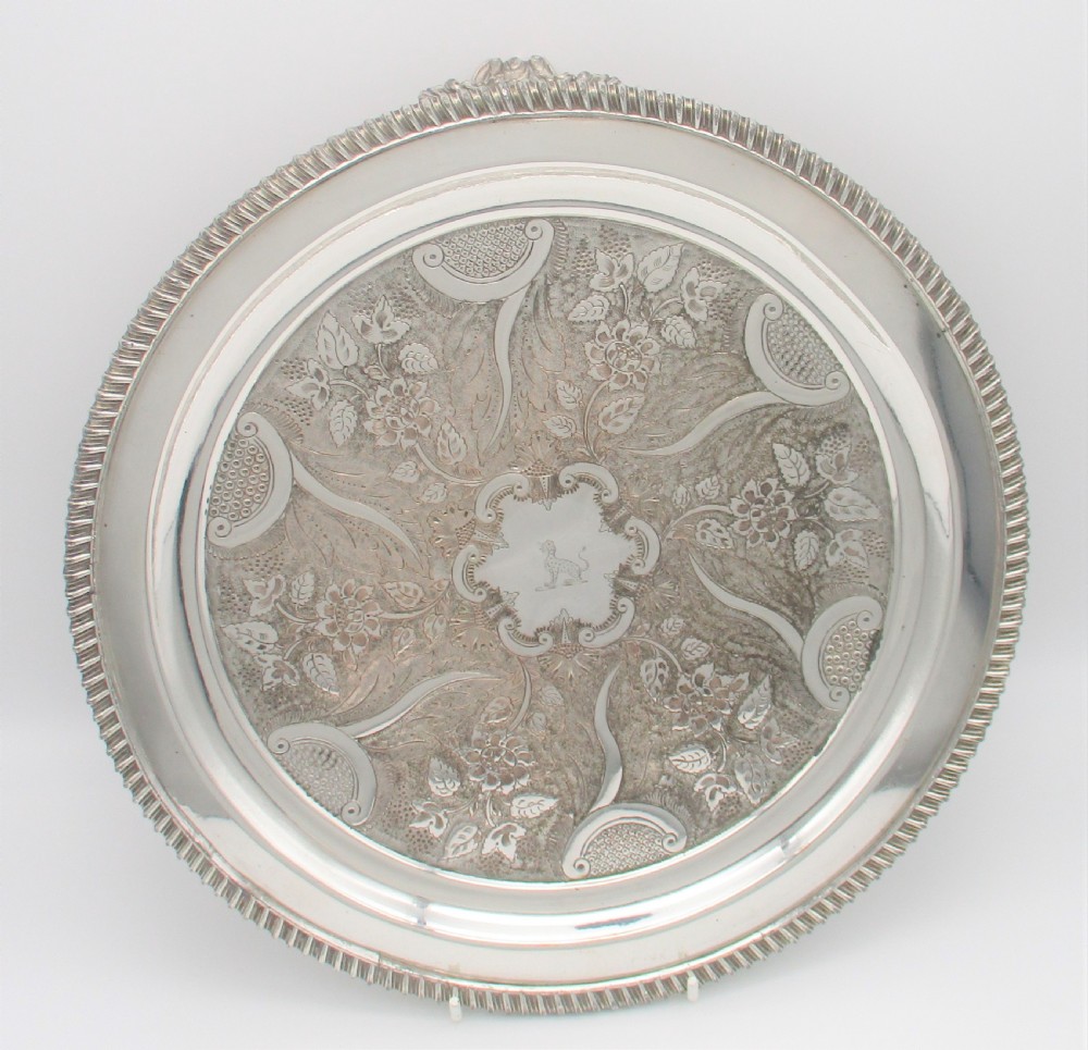 Very Fine Old Sheffield Plated Drinks Tray with Crest c1820 View IV