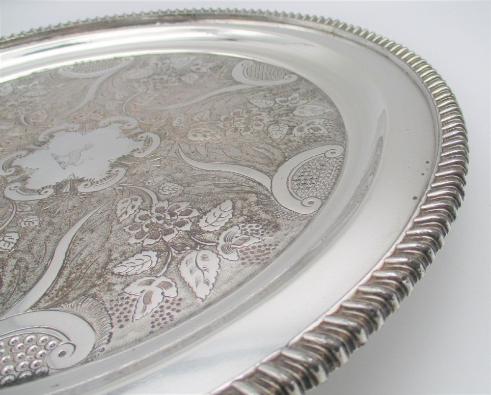 Very Fine Old Sheffield Plated Drinks Tray with Crest c1820 View VI