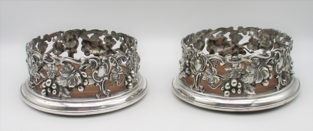 Stunning Pair of Silver Plated Wine Bottle Coasters by Elkington & Mason c1850