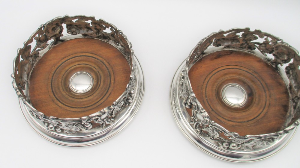 Stunning Pair of Silver Plated Wine Bottle Coasters by Elkington & Mason c1850 View III