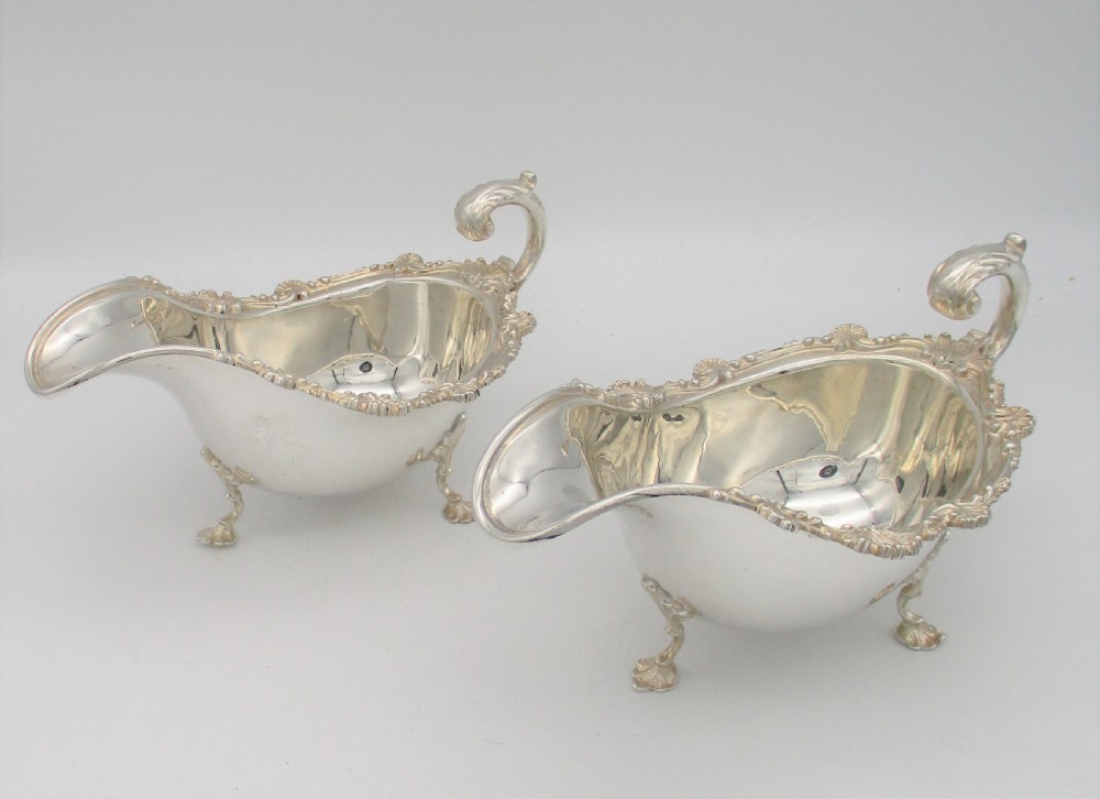 Large Pair of Silver Plated Sauce Boats - Marples & Co c1900