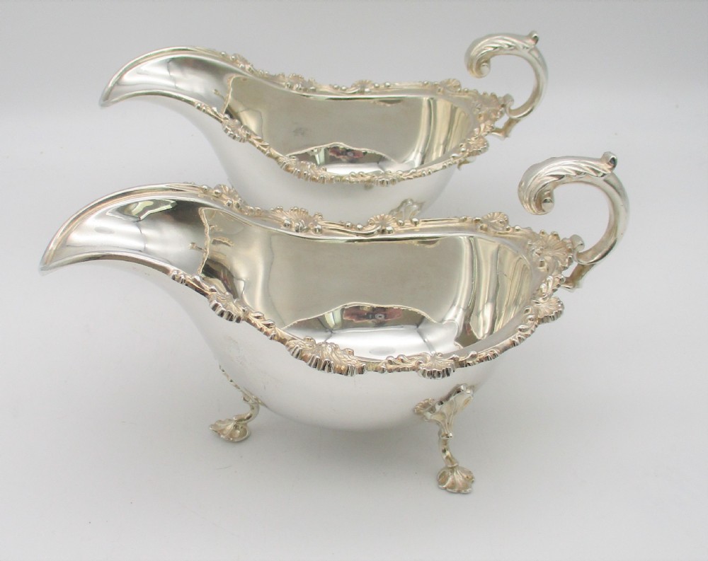 Large Pair of Silver Plated Sauce Boats - Marples & Co c1900 View II