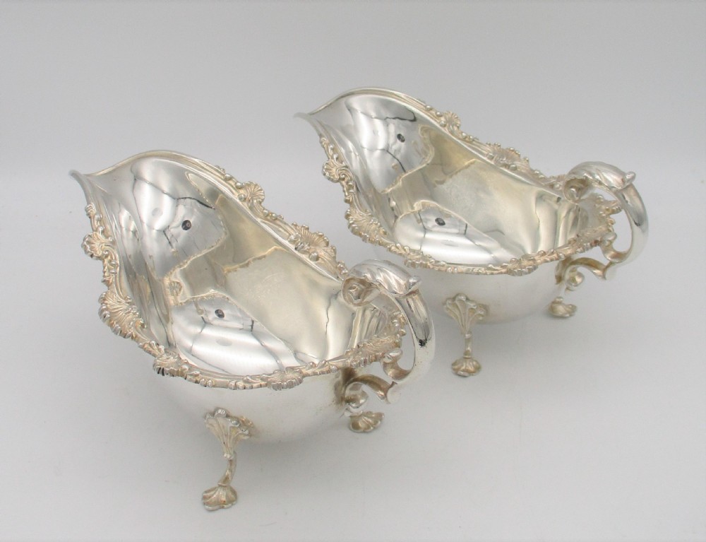 Large Pair of Silver Plated Sauce Boats - Marples & Co c1900 View III