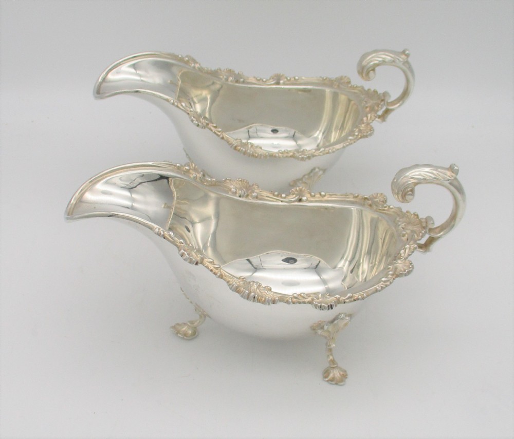 Large Pair of Silver Plated Sauce Boats - Marples & Co c1900 View IV
